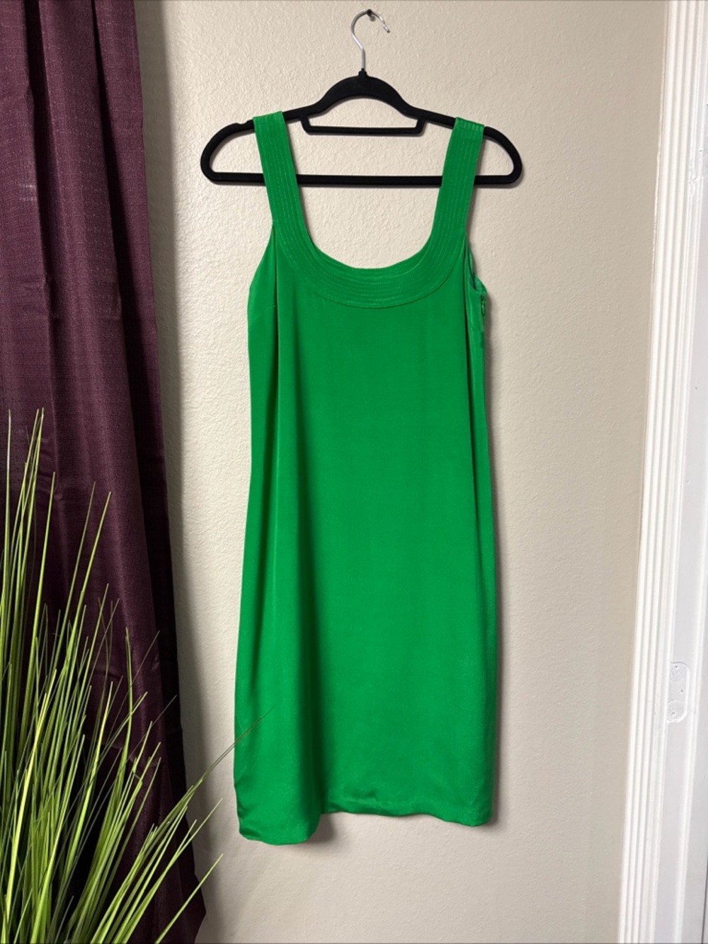 #749 Ralph Lauren Kelly Green Silk Midi Dress Size 8